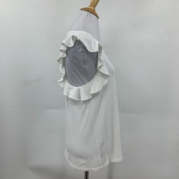 Lilly Pulitzer Lanette Top Womens S White Pima Cotton Blend Flutter Sleeve Shirt - Picture 4 of 13